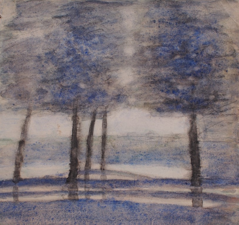 Watercolour painting of trees in the rain by Francois Hugo