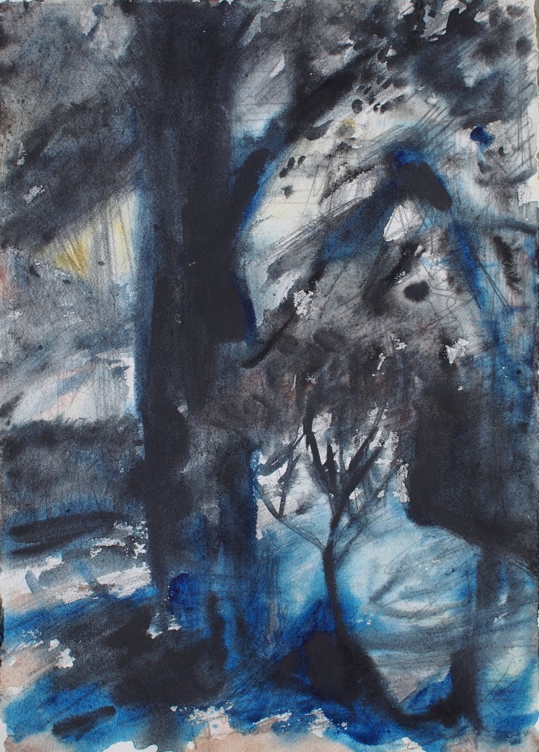 Watercolour painting of tree in blue by Francois Hugo