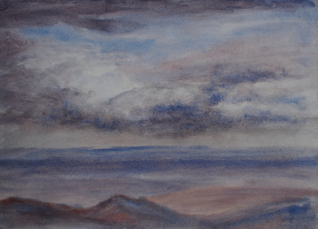 watercolour painting by Francois Hugo with view over Blackridge hill with Pietermaritzburg and Edendale beyond