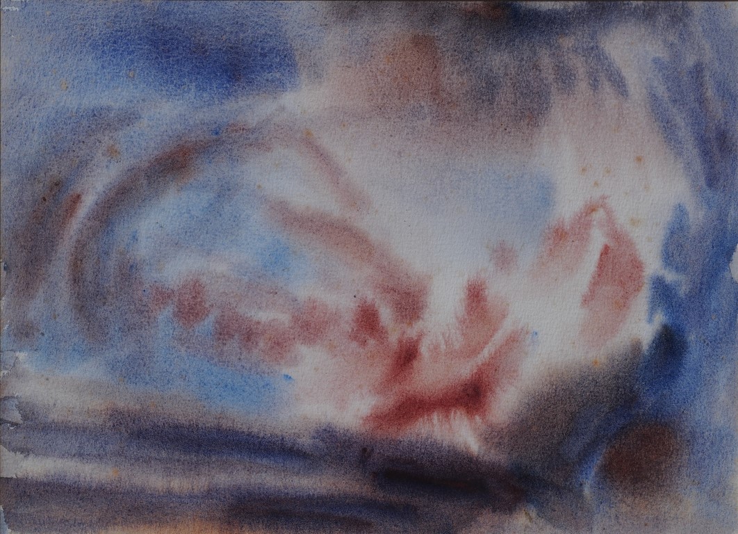 watercolour painting by Francois Hugo of beautiful swirling cloud effect with blue sky